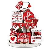 Jetec 12 Pcs Valentine's Day Tiered Tray Decor Set Valentines Heart Wood Sign Gnome Truck Rustic Farmhouse Tray Signs Table Decor for Romantic Valentine's Day Home Kitchen (Heart)