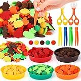 211 Pcs Fall Sensory Bin Filler Fall Sensory Bin Items Fine Motor Toys Counting Sorting Thanksgiving Decor 100 Pom Pom 100 Fall Felt Leaves Pumpkin for Fall Thanksgiving Sorting Counting Training