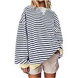 MRGIINRI Delivery Today Items Prime, Womens Striped Oversized Sweatshirts Color Block Crew Neck Long Sleeve Shirt Casual Loose Pullover Tops Y2K Clothes