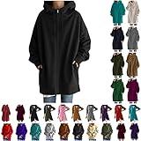 LFEOOST Womens Hoodies Full Zip Tunic Sweatshirts Fashion 2022 Winter Long Sleeve Solid Color Loose Hoodie Jacket with Pocket