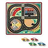 Melissa & Doug Round the Speedway Race Track Rug With 4 Race Cars (39 x 36 inches) , Black