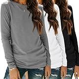 SUNBS Womens 3 Packs Long Sleeve Shirts Loose Fit Fall Tops Fashion Teacher Casual Basic Workout Tees Clothes Outfits 2024