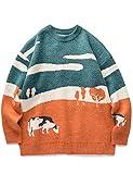 Arssm Mens Vintage Sweater Grandpa y2k Oversized Casual Cable Knit Sweater Pullover Graphic Crewneck Tops(Orange-S)