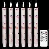 GenSwin National Flag Flameless Taper Candles Flickering with 10-Key Remote, Battery Operated Led Warm 3D Wick Light Window Candles Real Wax Pack of 6, Christmas Home Wedding Decor(0.78 X 9.64 Inch)