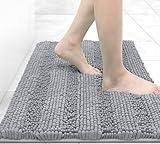 Grandaily Chenille Striped Bathroom Rugs 30x20, Extra Thick and Absorbent Bath Rugs, Non-Slip Soft Plush Shaggy Bath Carpet, Machine Wash Dry, Bath Mats for Bathroom, Grey