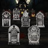 22Inch Halloween Tombstones Yard Sign Decorations with Metal Stakes, 6Pcs Outdoor Corrugated Plastic Graveyard Cemetery Decor for Garden Lawn, Scary Halloween RIP Large Fake Gravestones Sign