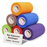 Prairie Horse Supply 6 Rolls Assorted Self Adhesive Bandage Wrap 4 Inch Elastic Cohesive Vet Tape for First Aid, Medical, Sport & Animals Wound