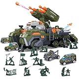 CUTE STONE Army Tank Toys, Army Men Tanks Playset with 6 Army Vehicles, Soldier Men, Big Military Tank Toys with Lights and Sounds, Launcher, Army Toy Gifts for Toddler Kids Boys