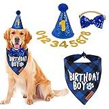 ADOGGYGO Dog Birthday Party Supplies, Multi Size Offered, Birthday Boy Dog Bandana, Dog Birthday Hat with Numbers for Large X-Large Dogs Pets (X-Large, Blue)