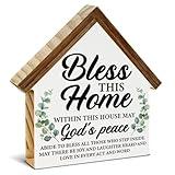 Housewarming Gifts, Christian Home Decor, Gifts for New Home Owner, Bless this Home House Shaped Wooden Block Sign Home Living Room Decor for Desk Table Shelf