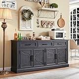 JXQTLINGMU 66" Large Buffet Sideboard Cabinet with 4 Doors and 3 Drawers, Buffet Table Coffee Bar Wine Bar Storage Cabinet for Dining Room, Living Room, Black