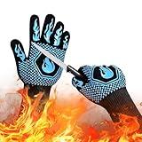 BBQ Fireproof Gloves, Grill Cut-Resistant Gloves 1472°F Heat Resistant Gloves, Non-Slip Silicone Oven Gloves, Kitchen Safe Cooking Gloves for Oven Mitts,Barbecue,Cooking, Frying,13.5 Inch-Sky Blue