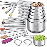 Measuring Cups and Spoons Set of 20, 7 Stainless Steel Nesting Measuring Cups & 7 Spoons, 1 + Leveler & 5 Mini Measuring Spoons for Cooking & Baking