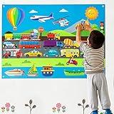 WATINC 35Pcs Vehicle Felt Story Board Set 3.5Ft Preschool Transportation Themed Storytelling Cars Train Trucks Planes Boats Early Learning Interactive Play Kit Wall Hanging Gift for Toddlers Kids