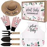 Percozzi Plant Lady Gardening Gifts for Women Gardening Tools Kit with Planting Tools Straw Hat Floral Apron Glove for Her Spring Outdoor Grandmother Horticulture Starter Set of 6