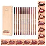 Espoce Lip Liner Set, 12Pcs Pure Natural Oak Brown Pink Red Series Lip Liners, Smooth and High Pigmented Lip Makeup Pencil