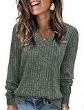 SAMPEEL Womens Long Sleeve Tops Casual V Neck Fall T Shirts Christmas Sweaters Winter Clothes Green M