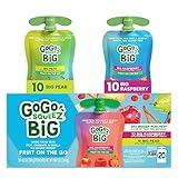 GoGo squeeZ BIG Variety Pack, BIG Pear & BIG Raspberry, 4.2 oz. (Pack of 20), Unsweetened Fruit Snacks for Kids, Gluten Free, Nut Free and Dairy Free, Recloseable Cap, BPA Free Pouches