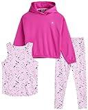 RBX Girls' Active Pants Set - 3 Piece Fleece Hoodie, Tank Top, and Leggings (Size: 4-16), Size 10-12, Pink Frosting