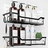 Kitsure Shower Caddy Large - Adhesive Shower Organizer, Stainless Steel Shower Shelf for Inside Shower, No Drill Bathroom Organizers and Storage, Home Decor Accessories, 2 Pack, Black