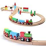 SainSmart Jr. Wooden Train Set for Toddler with Double-Side Train Tracks Fits Brio, Thomas, Melissa and Doug, Kids Wood Toy Train for 3,4,5 Year old Boys and Girls