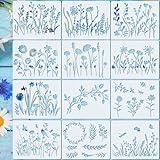 20 Pieces Wildflower Stencils for Painting Template Flower Stencils Wall Stencils Reusable Spring Stencils PET DIY Drawing Templates Stencils for Painting on Wood Wall Home Decor (Rectangular Style)