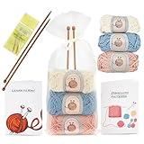 Thoughtful Stitch Knitting Kit for Beginners Adults & Kid Friendly- Complete Knitting Kit - Learn to Knit Yarn Set with Tutorial Book for Adult Hobbies - 100% Cotton Wool & Bamboo Knitting Needle