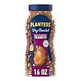 Planters Dry Roasted Bold & Savory Peanuts, Party Snacks, Plant-Based Protein, 16 Oz Jar