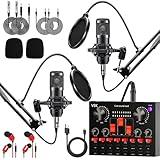 FOLTUSYMY Podcast Equipment Bundle for 2, Audio Interface with Cardioid Designer BM800 Mic for Gamer and All-in-One DJ Mixer, Perfect for Live Streaming, Singing, YouTube