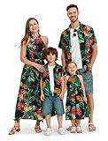 PATPAT Family Hawaiian Matching Outfits Mommy and Me Dresses Matching Set Tropical Floral Palm Leaf Print Halter Neck Hawaiian Sundress Boho Beach Black Ruffle Romper Dress for Baby Girl 12-18 Months