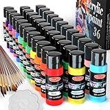 Acrylic Paint Set of 36 Colors 2fl oz 60ml Bottles,Non Toxic 36 Colors Acrylic Paint No Fading Rich Pigment for Kids Adults Artists Canvas Crafts Wood Painting