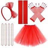 jiebor 80s Costume Accessories Outfits for Women Tutu Skirt Headband Leg Warmers Fishnet Gloves Necklace Halloween Party Red