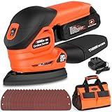 THINKWORK Cordless Detail Sander - 20V Electric Sander Tool with 21Pcs Sandpapers, 12000 OPM Power Sander with Dust Collection, Battery, Charger, Bag, Compact Hand Sanders for Woodworking,Sanding