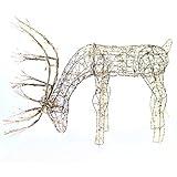 Alpine Corporation 24"H Outdoor Rattan Grazing Reindeer Lawn Decoration with White Lights