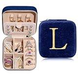 Parima Birthday Gifts for Women - Portable Small Navy Blue Travel Jewelry Case Organizer Jewelry Box Travel Accessories Travel Essentials for Women Female Friends Idea - Letter L, Navy Blue