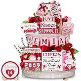 Finphoon Valentines Day Tiered Tray Decorations Set, 15 PCS Pink Truck Heart Love Wooden Tabletop Signs with Wooden Beads for Valentine's Day Home Kitchen Decor