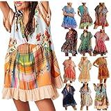 Same Day Delivery Items Prime Gifts Prime of Day Toys Boho Dress for Women 2024 Ruffle Hem Patchwork Babydoll Dress Flowy Bohemian Mini Dress Ethnic Embroidered Dress Ethnic Dress Shirt