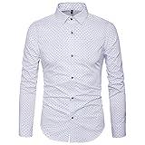 MUSE FATH Men’s Printed Dress Shirt-Cotton Casual Long Sleeve Shirt-Button Down Wedding Dress Shirt-White-L