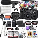 Canon EOS R50 Mirrorless Camera with Video Creator Kit + Canon RF-S 18-45mm f/4.5-6.3 is STM Lens + 2pc 64GB Memory Cards + Softwear Editor + Tripod & More (Renewed), Black