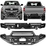 FINDAUTO Front & Rear Bumper fit for 2013-2018 for Dodge Ram 1500 Heavy Duty Steel Bumper Upgraded Textured Black Automotive Bumpers with Winch Plate & LED Light and D-Rings