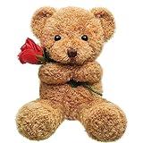 Civaner Christmas Plush Stuffed Animal Bear with Rose Funny Cute Stuffed Animal Plush Gift for Girlfriend Xmas Valentine's Day, 11.8 Inches