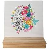 Mental Health Matters Watercolor Floral Brain Desk Small Wood Sign Signs with Wooden Stand,Inspirational Psychology Sign Decor for Therapy Office School Counseling Office,Mental Health Awareness Gifts