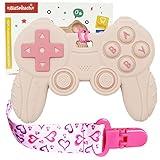 Cool Remote Game Control Teething Toy for Babies 0-6 6-12 Months,Game Controller Teether for Gamer Parents,Baby's First Valentines Day Gifts,Silicone Remote Chew Toys（Pink