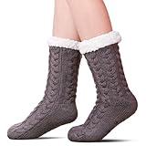 SDBING Women's Winter Super Soft Warm Cozy Fleece Lined Fuzzy Slipper Socks with Grippers (Dark Gray, 6-10)