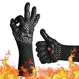 Wamoma Long Heat Resistant BBQ Gloves - Internal Cotton Lining for up to 1472°F, Non-Slip Silicone Grilling Gloves for Meat Handling, Barbeque, Cooking, Baking, Oven Gloves with Forearm Protection