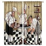 BenYaSong Chef Kitchen Curtain Retro Cartoon Fat Chef with Cooking Gourmet New Year for Home Kitchen Restaurant Decoration Window Curtain 2 Panels 42x45 Inch