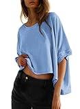 Dokotoo Summer Shirts for Women Plus Size Crop Womens Tops Trendy Cute Ladies Fashion 2024 Fall Clothes Oversized Tshirts Casual Solid Blouses T-Shirts Beach Outfits Women Tees Dusk Blue