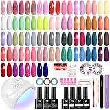 PHOENIXY 61 PCS Gel Nail Polish Kit with UV Light, 40 Colors Gel Nail Polish Set Spring Summer Collection with 48W Nail Lamp Manicure Starter Gel Nail Kit Base Top Coat Gifts for Women