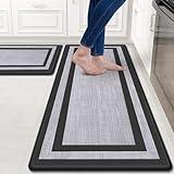 Mattitude Kitchen Mat [2 PCS] Cushioned Anti-Fatigue Non-Skid Waterproof Rugs Ergonomic Comfort Standing Mat for Kitchen, Floor, Office, Sink, Laundry, Black and Gray