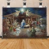 Nativity Scene Religious Christmas Decorations Jesus in Manger Backdrop Wall Art Decoration Photography Background Vinyl Backdrop 8x6 feet